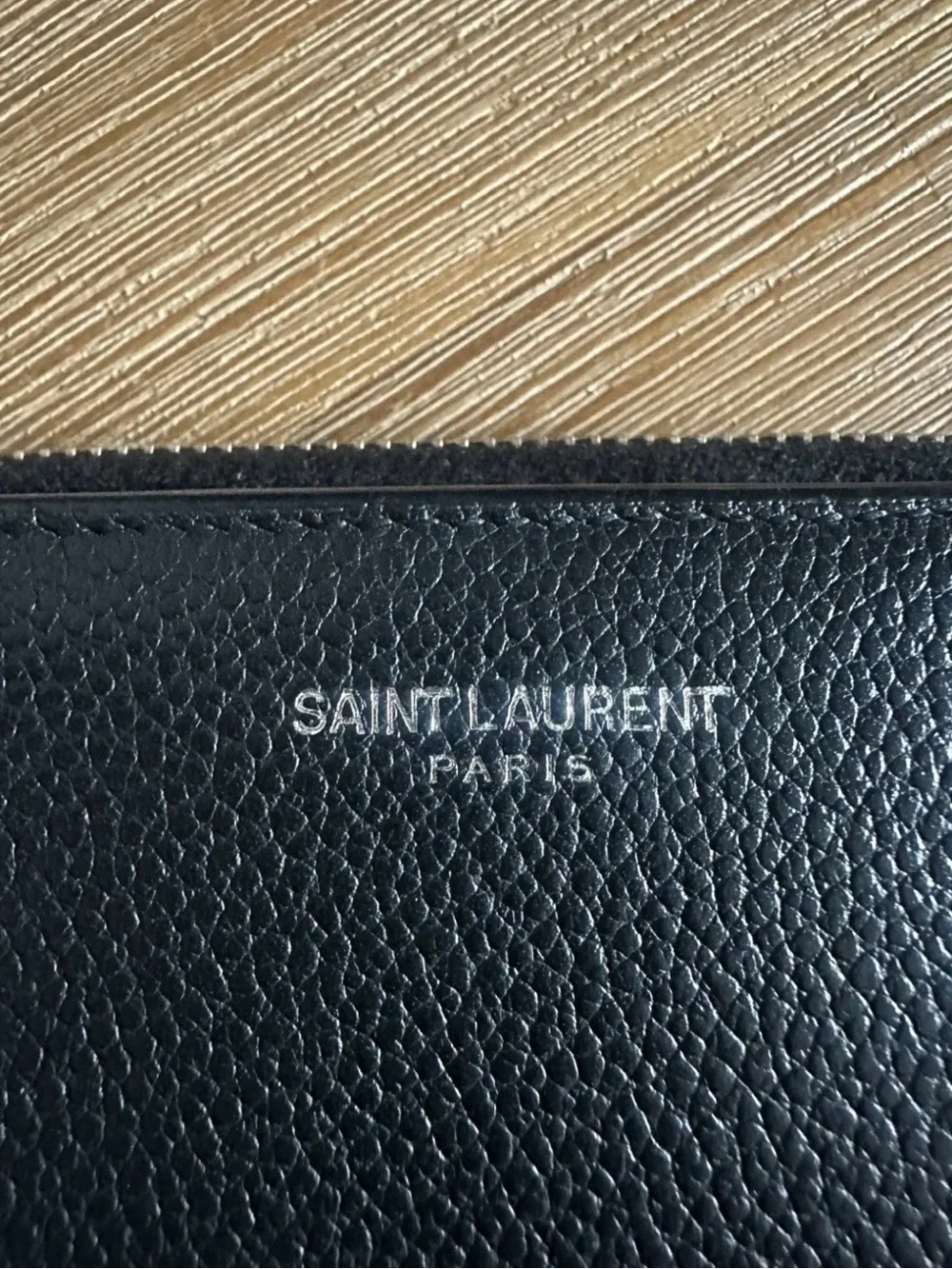 Saint Laurent Black Pebbled Leather Zip Around Wallet